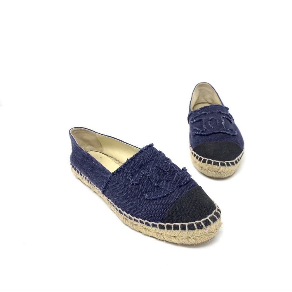 Navy Blue Chanel Espadrille Flats